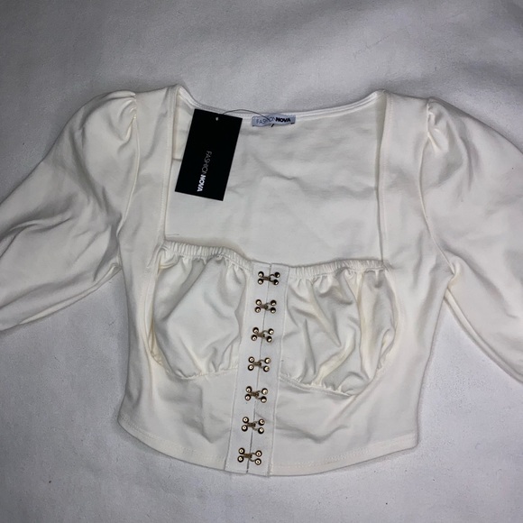 Fashion Nova “Got You Hooked Top” in White - Picture 2 of 4